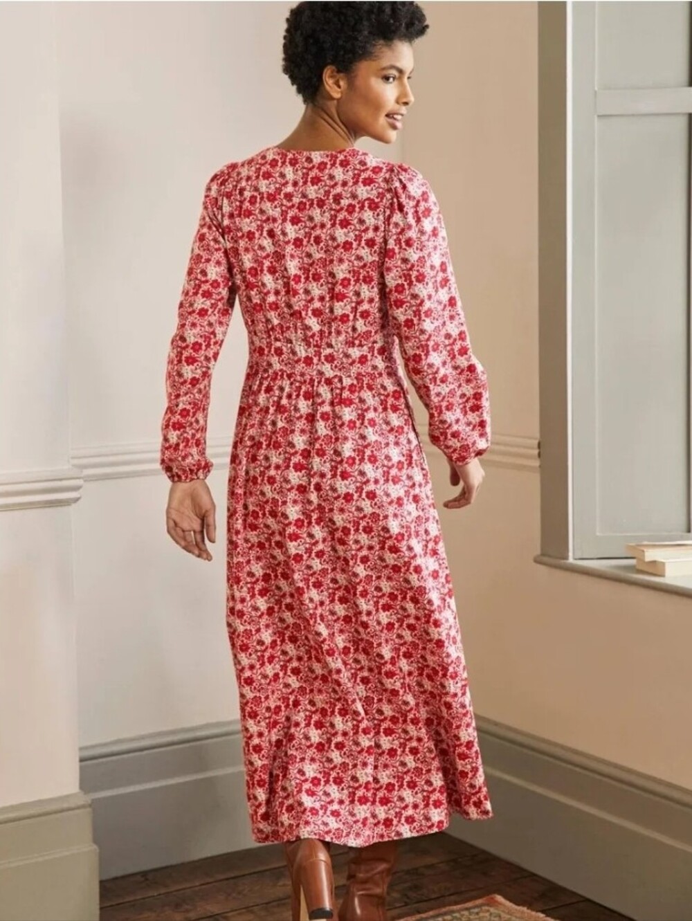 Boden Red + Pink Floral Maxi Dress with V-Neck - Size 16/18R - Picture 2 of 14
